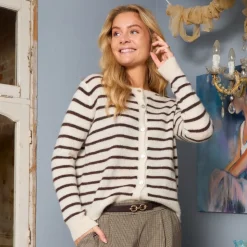 Black Colour cardigan - Dell Striped off white