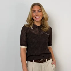 Co'couture strik - Lue Pointelle Polo dark brown