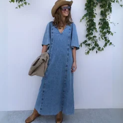 Haute L'amitié kjole - Denim Raw Hem denim blue