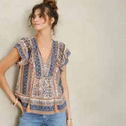 M.A.B.E top - Cass Print Frill navy