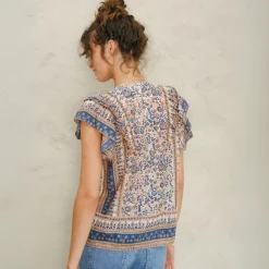 M.A.B.E top - Cass Print Frill navy