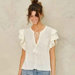 M.A.B.E top - Mina Emb S/S ecru