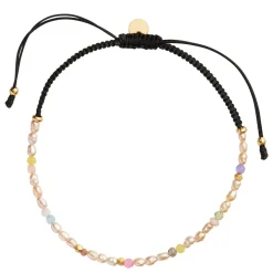 Stine A armbånd - 3181 Confetti Pearl Beige And Pastel Mix And Black Ribbon